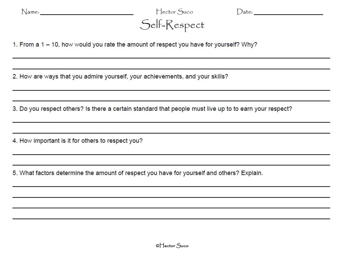 Selfrespect Worksheet Etsy