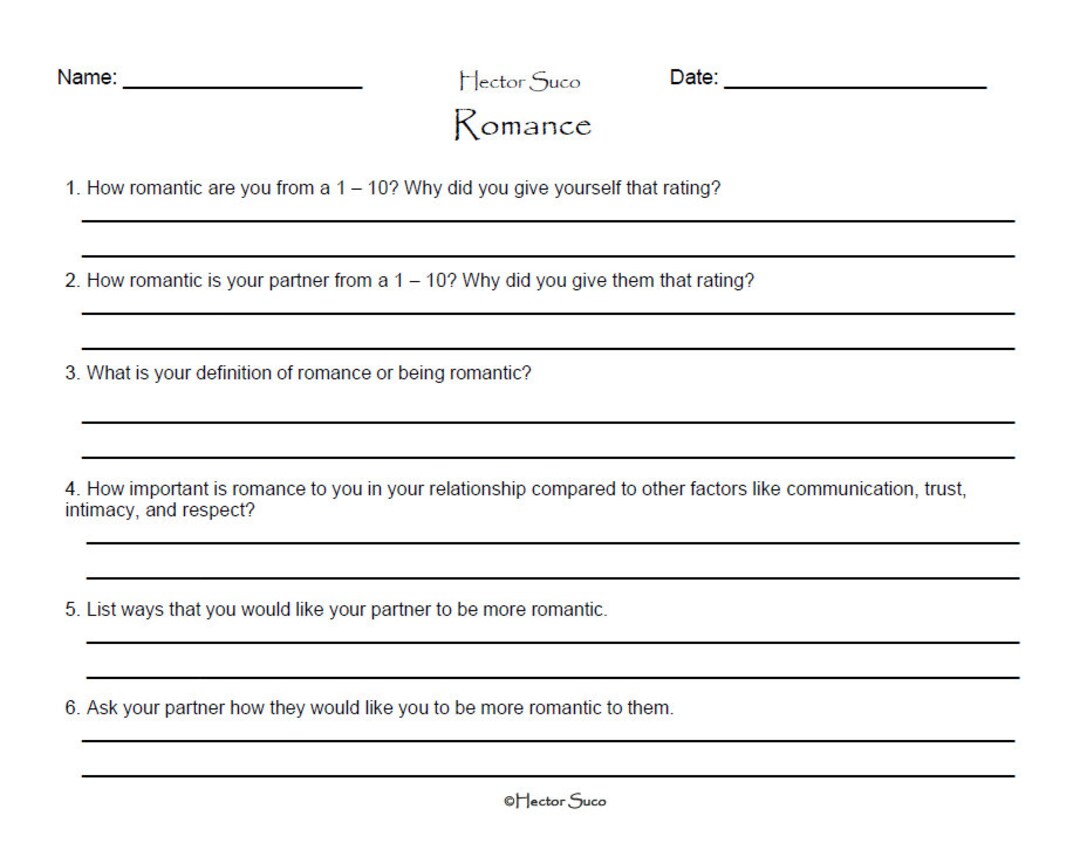 Romance Worksheet - Etsy