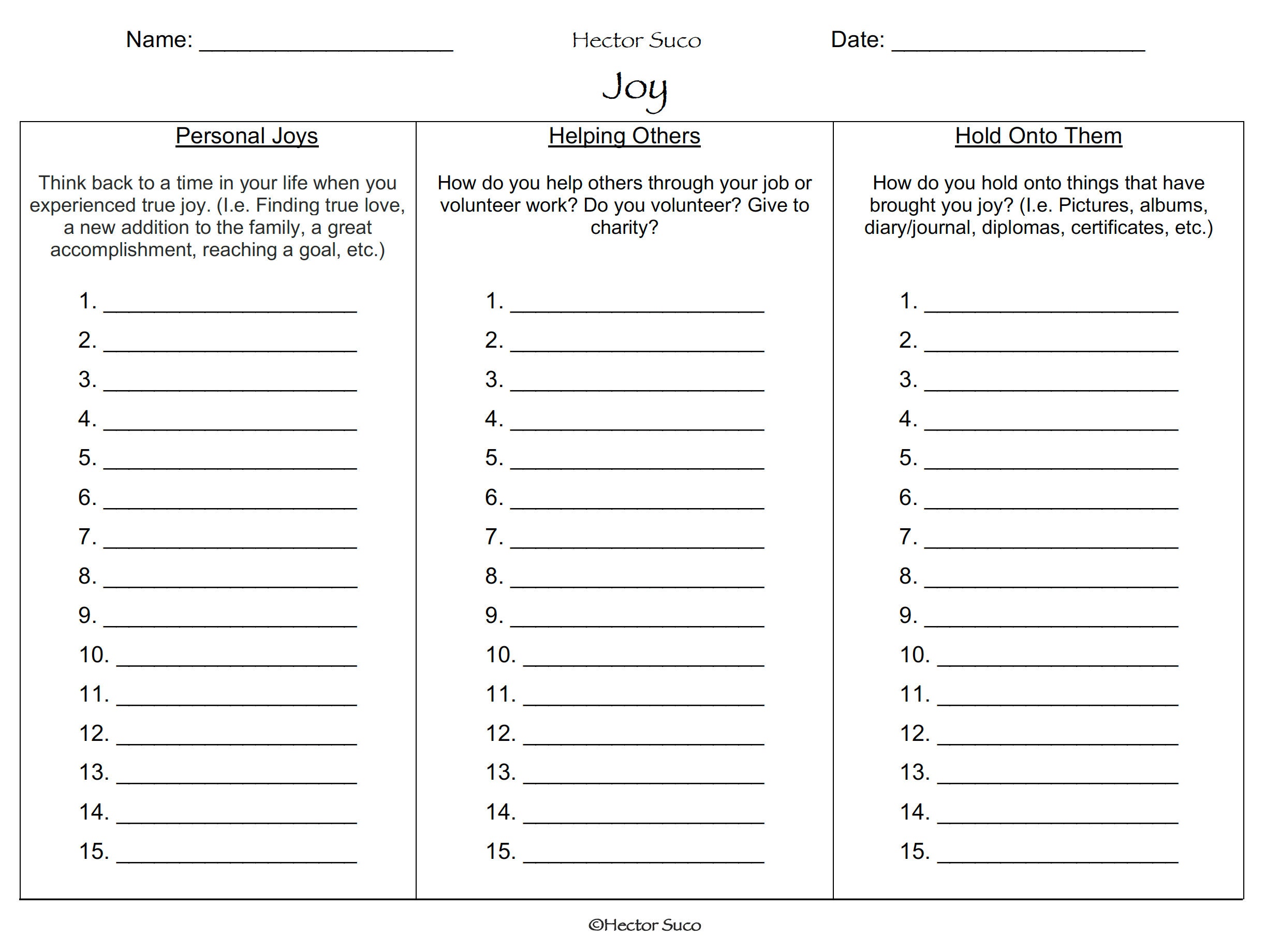 Joy Worksheet - Etsy