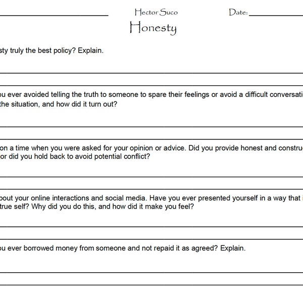 Honesty Worksheet For Self-Discovery, Integrity, & Authentic Living