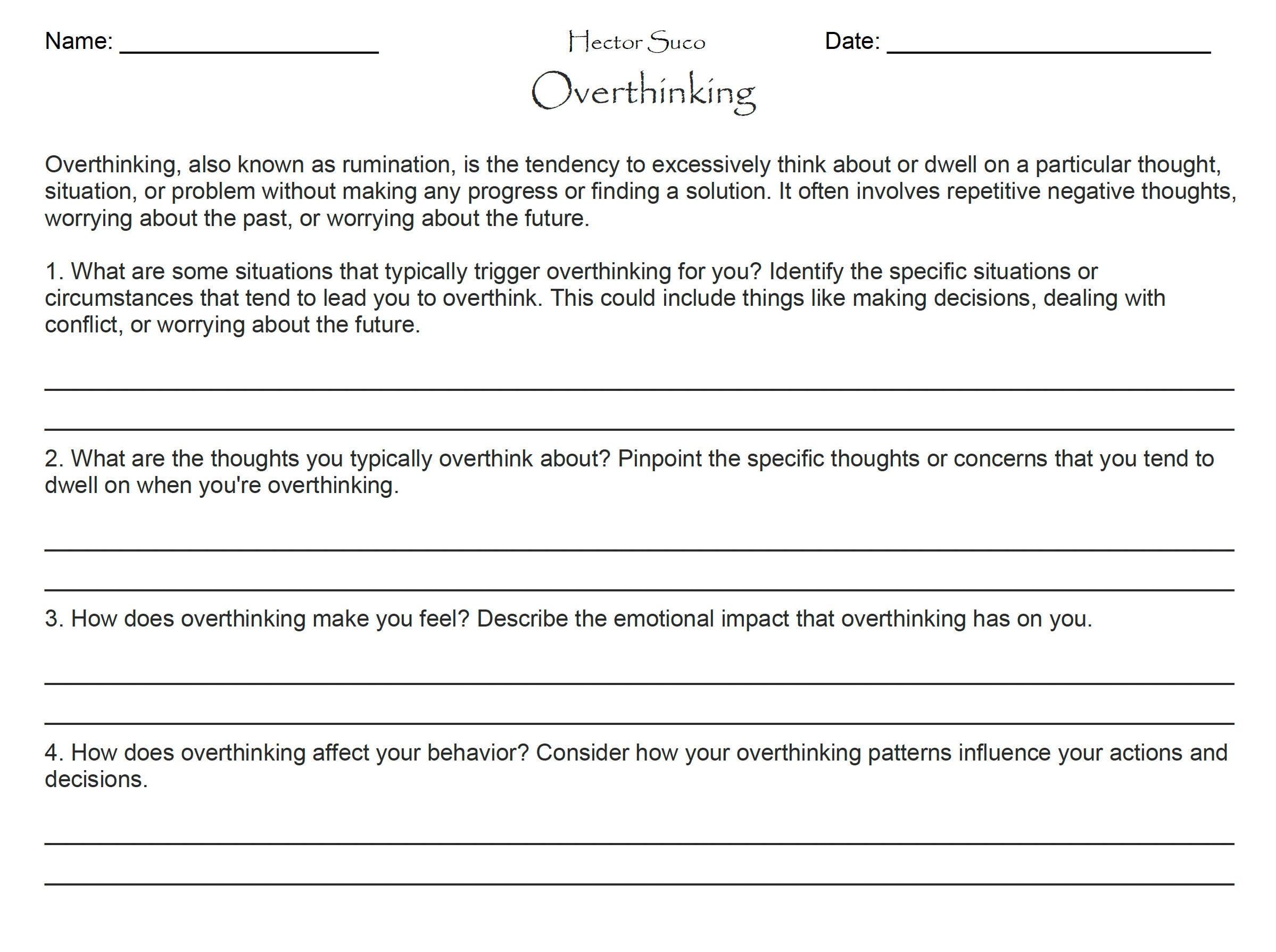 Overthinking Worksheet for Clear Mindset Harmony Inner Peace Etsy