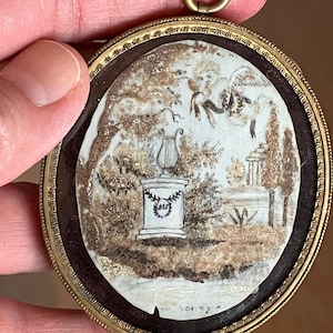 Late Georgian or Early Victorian Mourning Hair Work Allegory Pendant in Original Box