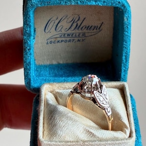 Edwardian Old Cut Diamond Solitaire Ring: 18K Gold & Platinum, Floral Shoulders, Size 6.25