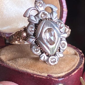 18th Century Georgian Crowned Heart Rosecut Diamond Ring with Elaborate 18/19K Gold Band
