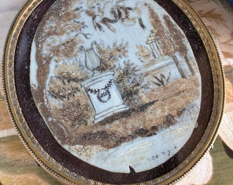 Late Georgian or Early Victorian Mourning Hair Work Allegory Pendant in Original Box