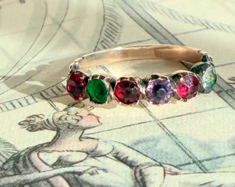 Rare Georgian REGARD Ring: 9K Rose Gold, Paste Gemstones, Size 6.75