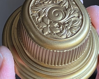 Art Deco Molded Gold Celluloid with Plush Black Velvet Interior Single Ring Presentation Box