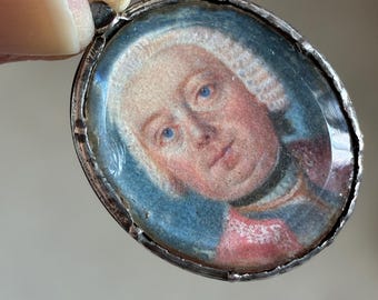18th Century Portrait Miniature Pendant: Blue-Eyed Nobleman in Red