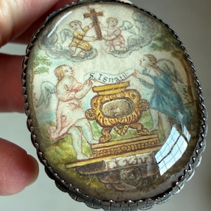 RARE 17th Century Flemish Rock Crystal Religious Reliquary Double-sided with Two Saints’ Relics Intact and Madonna and Child Devotional Icon
