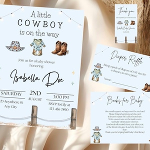 Editable Cowboy Baby Shower Invitation Template Bundle - A Little Cowboy Is On The Way Invite - Wild Western Boy - Rodeo Baby