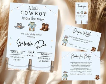 Cowboy Baby Shower Invitation Bundle: Western Rodeo Theme (Editable Canva Template, Digital Download)