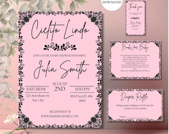 Cielito Lindo Baby Shower Invitation - Girl Boy Editable Downloadable Template - Pink Digital Invite Canva