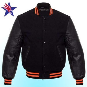 Clothing Gender-Neutral Adult Clothing Jackets & Coats Letterman Bomber Varsity Jacket Base Ball College School Boys Dark Gray Wool Body And Black Real Leather Sleeves 