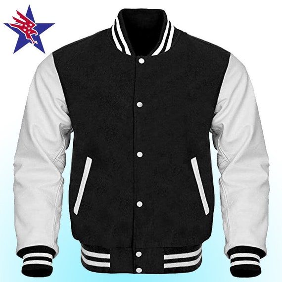 Black Varsity Jacket Men Black and White Varsity Jacket Black Etsy