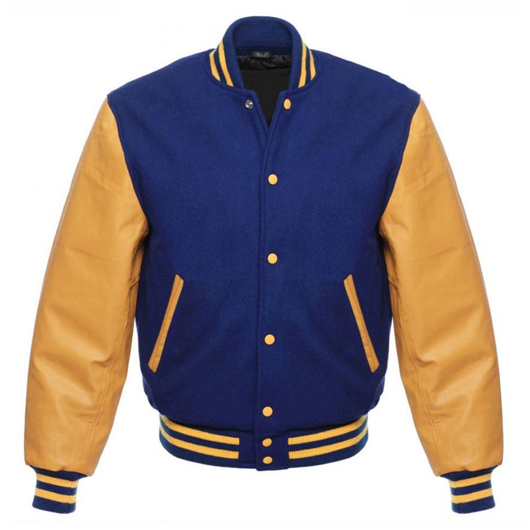 Royal Blue and Gold Varsity Jacket Leather Sleeve Lettermen - Etsy