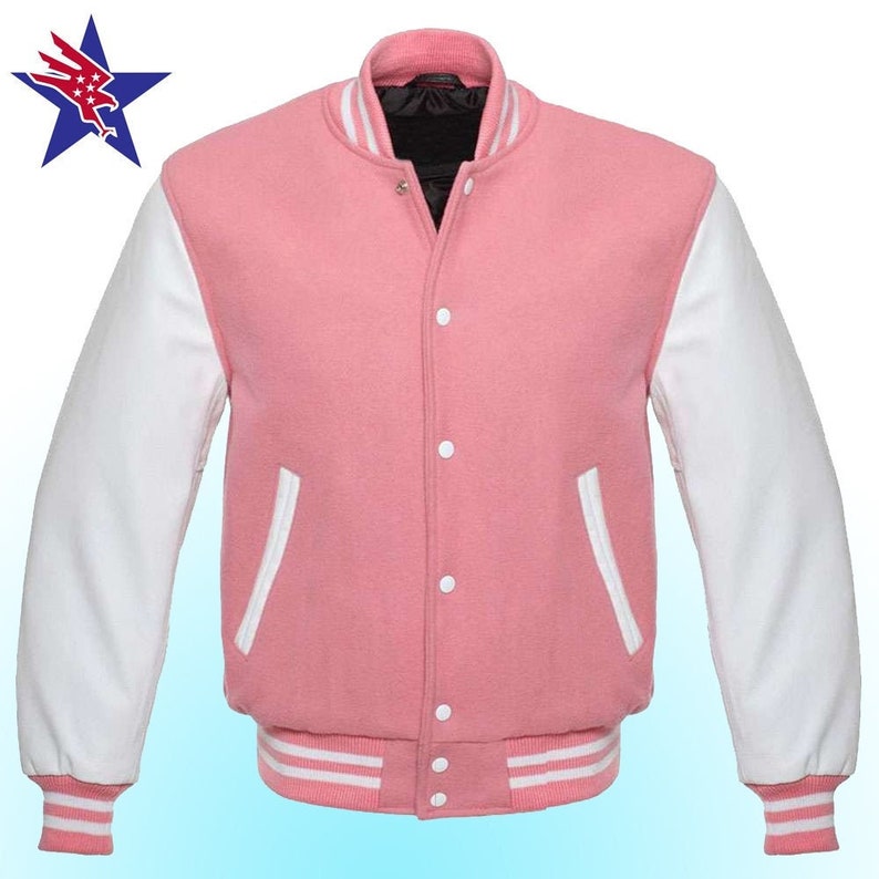 Baby Pink Varsity Jacket Men Pink Varsity Jacket White Sleeves Etsy