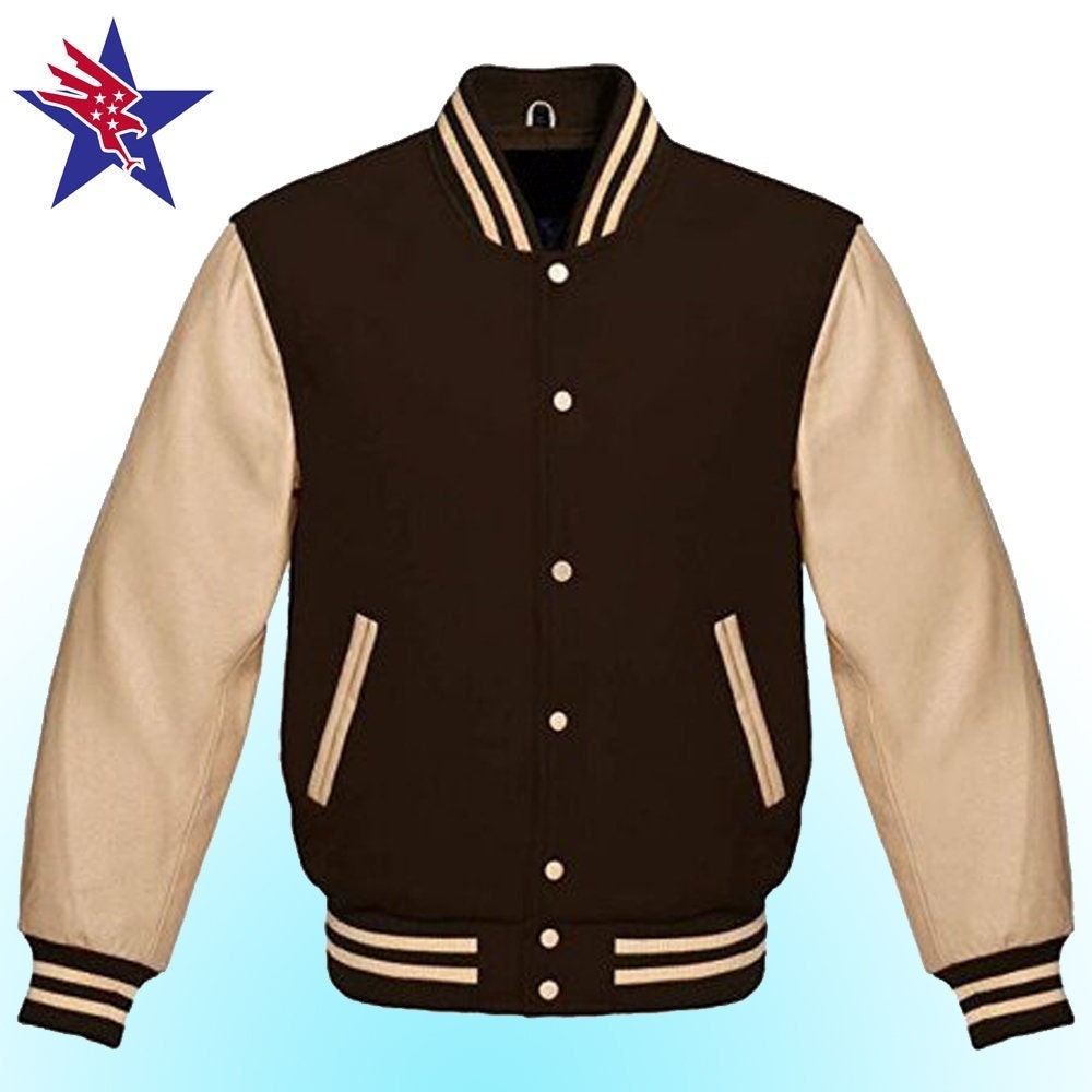 Brown and tan varsity jacket Outlet