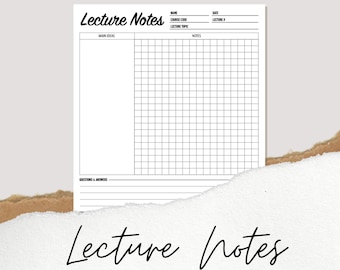 LECTURE NOTE TEMPLATES | Notebook | Printable Templates | School Notes | Cornell Method | Cornell Notes