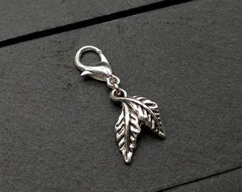 Metal Clip On Zipper Pull, Leaf Charm, Silver Fashion Accessory, Clothing Clip, Add On Charm, Small Gift, Charm Jewelry, Zipper Pull