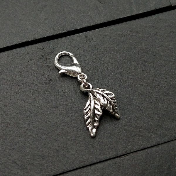 Metal Clip On Zipper Pull, Leaf Charm, Silver Fashion Accessory, Clothing Clip, Add On Charm, Small Gift, Charm Jewelry, Zipper Pull