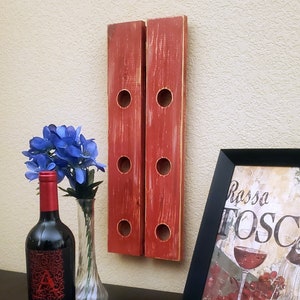 Wooden Rustic Wall‑Mounted Wine Bottle Rack – Holds up to 6 Bottles– Space‑Saving Bar Decor