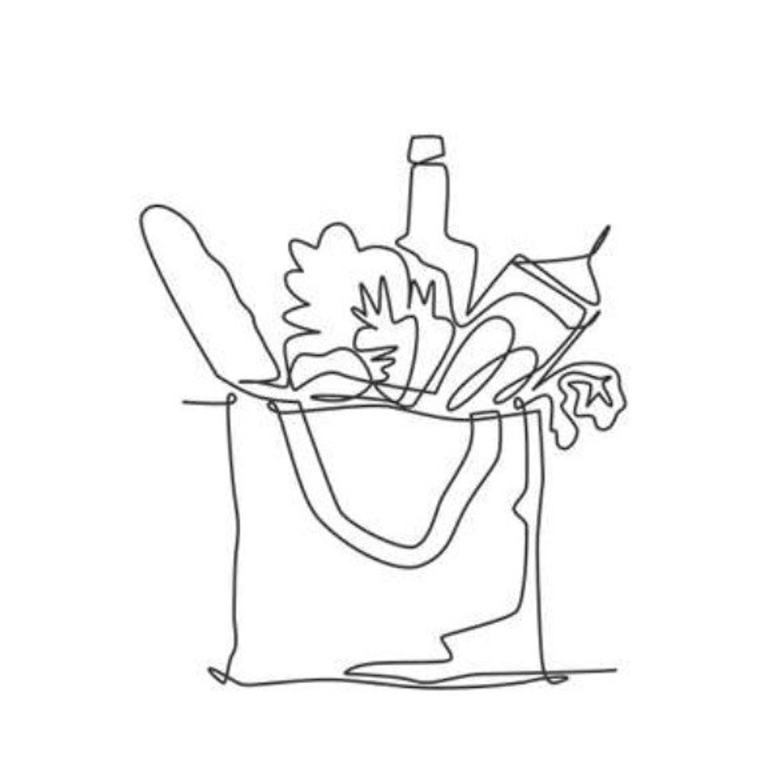 Single Continuous Line Drawing of Stylized Paper Grocery Bag