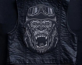 Gorilla Motorcycle Embroidery Patch: Biker Jacket Applique (21x30cm)