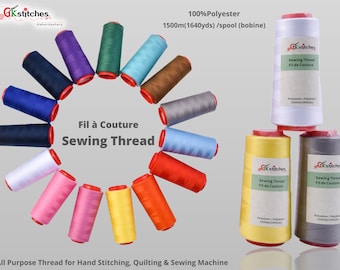 100% Polyester Sewing Thread Cone: 1500 m, All Purpose