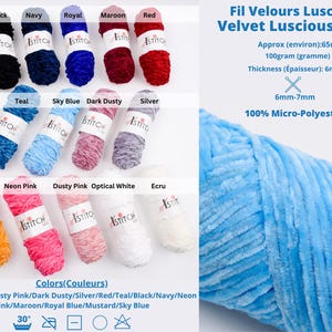 Velvet Luscious yarn, Very Soft Amigurumi,  Fluffy Plush Plushies Velvet Yarn,  Crochet Chenille Yarn, Scarf Yarn, Knitting Yarn, 6mm