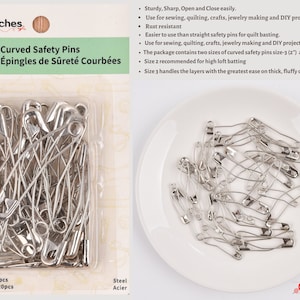 Curved Safety Pins, 40 pcs, Quilters Curved Safety Pins, Pins for Quilting & Basting, Nickel plated, Perfect for basting Quilts