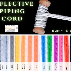 Reflektierende Paspel 8 mm, 5 Meter, Lippenkordel für Kleidung, Kissen, Lampen, Vorhänge, hohe Sichtbarkeit, Rucksackpaspel, Paspel für Sportbekleidung