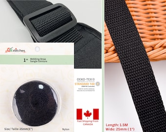 Sangle en nylon noir : 1 pouce, 1,5 mètre