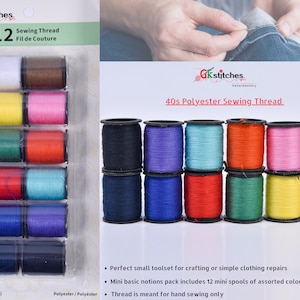 12 pieces sewing threads pack, Hand sewing thread, Polyester thread, beading, hand sewing, DIY Craft Stitching