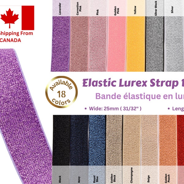 Elastic Lurex Strap Band 25mm, 3 yards pack, Knitted Lurex Elastic, Lingerie Elastic, Swimwear, clothing, Bra strap, Shining elastic,
