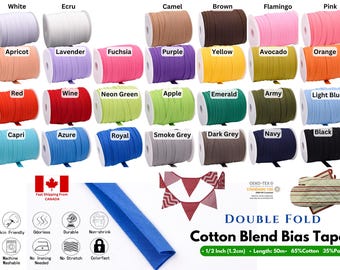 Cotton Blend Bias Tape: 1/2 Inch Double Fold, Seam Binding - Half Yard