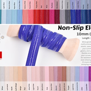 Sangle élastique antidérapante de 10 mm (13/32&quot;) - Élastique avec bande de silicone au centre - Élastique avec cordon de silicone antidérapant