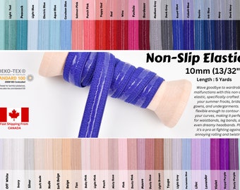 10mm (13/32") Non-Slip Elastic Strap Band - Elastic with Strip of Silicone in Center - Elastic with Non-Slip Silicone Bead Line