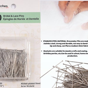 Bridal Pins, 32mm Dressmaking Craft Sewing,  Dressmaking pins, Flat Head Pins, Steel Pins, Bridal dressmaking, Lace Pins, Tailor Supplies