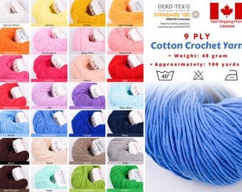 9 PLY Cotton Crochet Yarn: Soft Knitting Yarn for Toys & Blankets