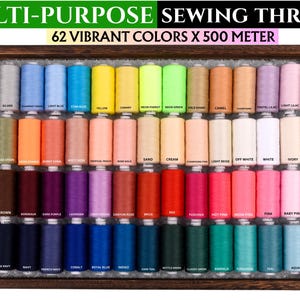 Multi- Purpose Sewing Thread 62 colors x 500 m/ Single thread, All Purpose Sewing Thread, 100% Polyester Machine & Hand Sewing Threads