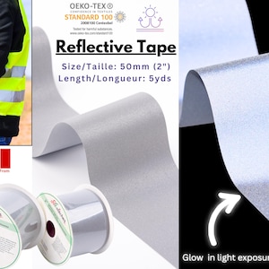 Reflecterende tape 50 mm (2"), jastape, hoge zichtbaarheidstape voor kleding, sportkleding, naaitape, zilveren reflecterende tape, veiligheidsuitrusting