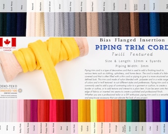 Twill Textured Piping Trim Cord: Flanged Bias Insertion, 12mm x 5yards