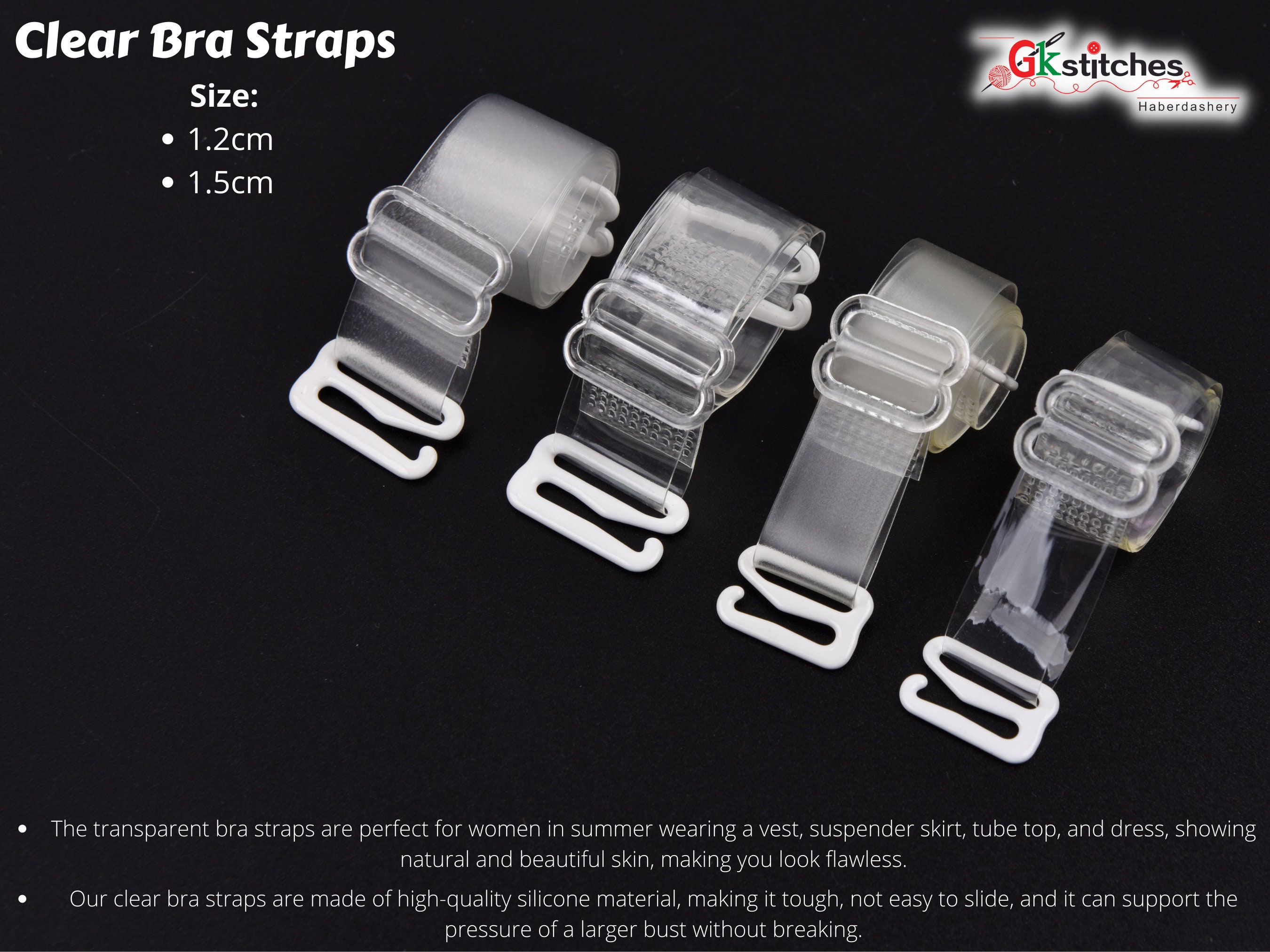 1pr Transparent Clear Bra Shoulder Straps Width 15mm With Plastic