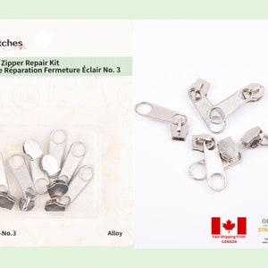 No3. Zipper Repair Kit, Zipper Head Pull Fastener, Bag Handbag Accessories Hardware Repair, #3 zipper, Replacement Slider Kit for Jacket