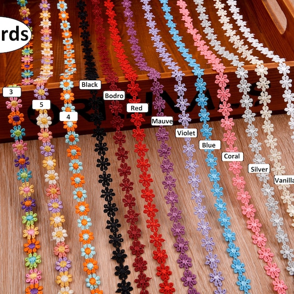 MINI madeliefjebloem gehaakte kanten rand, (2 Yards Pack) Trim op maat gesneden, bruiloft, fotografie en bruiloftsdecor