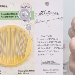 Assorted Hand Sewing Needles with Threader: Nickel-Plated Steel, 30 Pieces