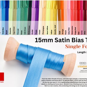 15 mm Satin Schrägband / einfach gefaltet / 10 m Packung, Premium Satin Schrägband, Einfassband, Satinbänder, Schrägbänder, Satinkanten
