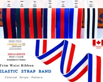 Striped Elastic Strap Band: Colorful Sewing Waist Elastics (25mm, 3 Yards)