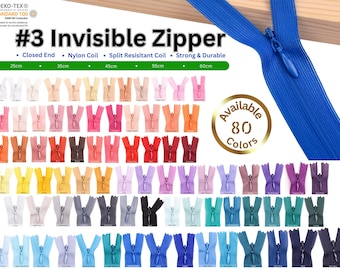 80 Color Invisible Zipper: Closed End Sewing Zips