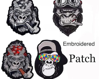 Parche bordado de gorila: aplique para chaqueta de motociclista